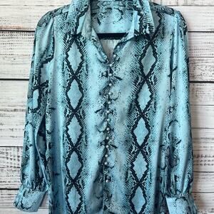 TAZAIY-WOMENS LONG SLEEVE BUTTON DOWN BLOUSE SNAKE PRINT